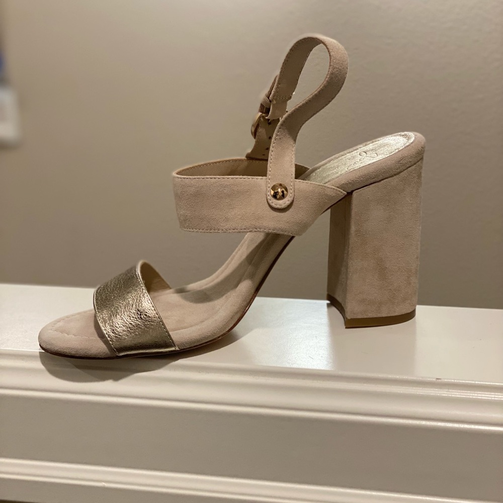 Joie Tan/Gold Metallic Block Heel Sandals Sz 40/10